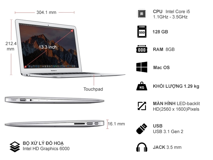 Apple Macbook Air 13 (MGN63SA/A) Bản Xám 256GB SSD